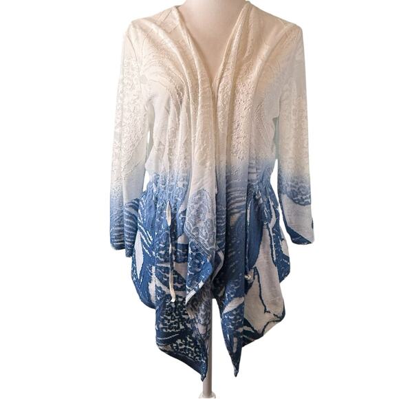 Chicos Coastal Beachy Dip Dye Cardigan Womens SIZE 1 Medium Open Cinched Waist - Picture 1 of 12